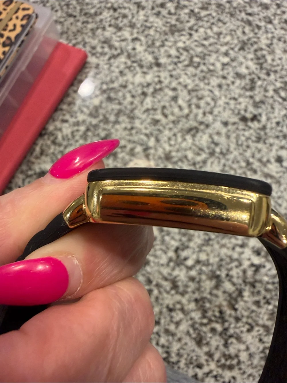 Michele Black Silicone Band Watch with Gold-Tone Square Case